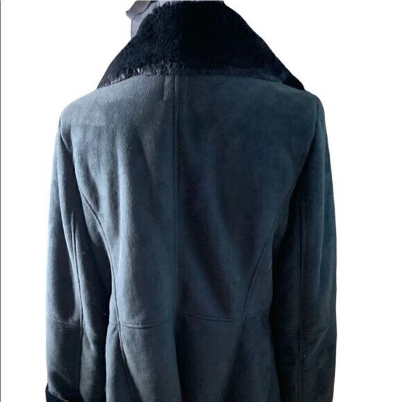 Dress Barn Black faux Shearling coat drape front 🖤 WARM size medium beautiful! - Picture 13 of 13